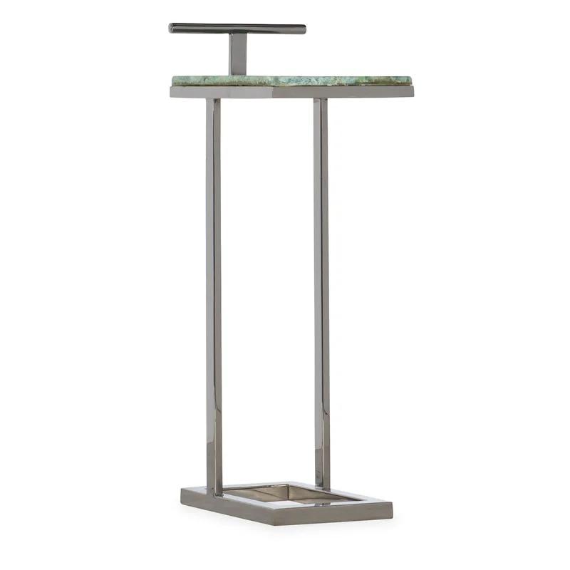 Transitional Halee Stone Top End Table in Silver/Purple