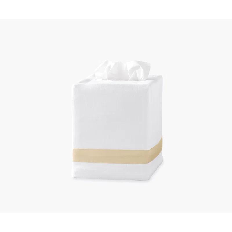 Opal White Linen Tissue Box Cover with Sateen Trim