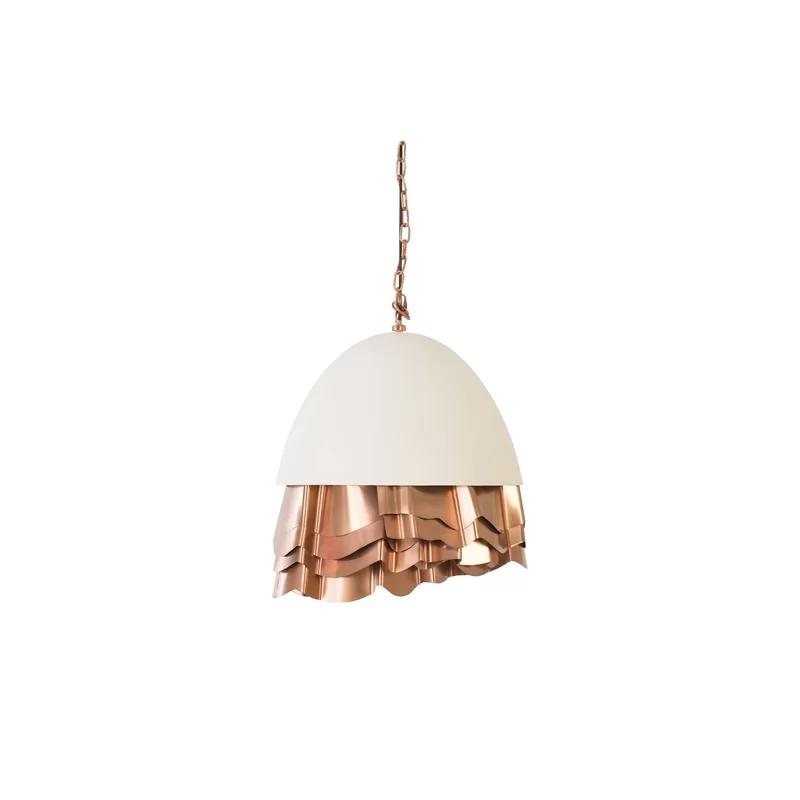 Ruffle Fluted 22" White and Brown Metal Bowl Pendant