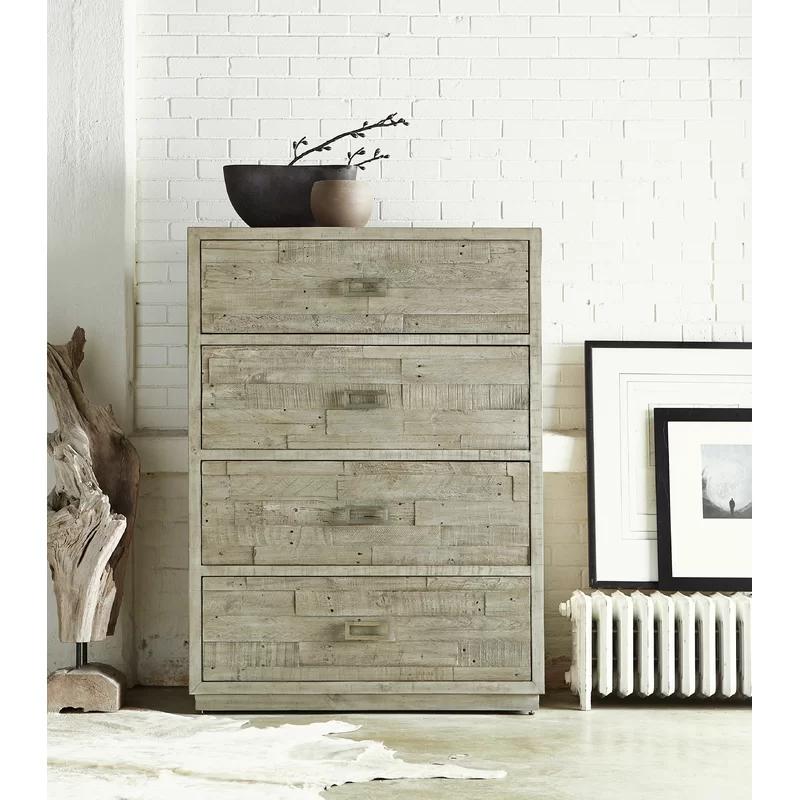 Gray Pine Rustic 4-Drawer Chest Dresser