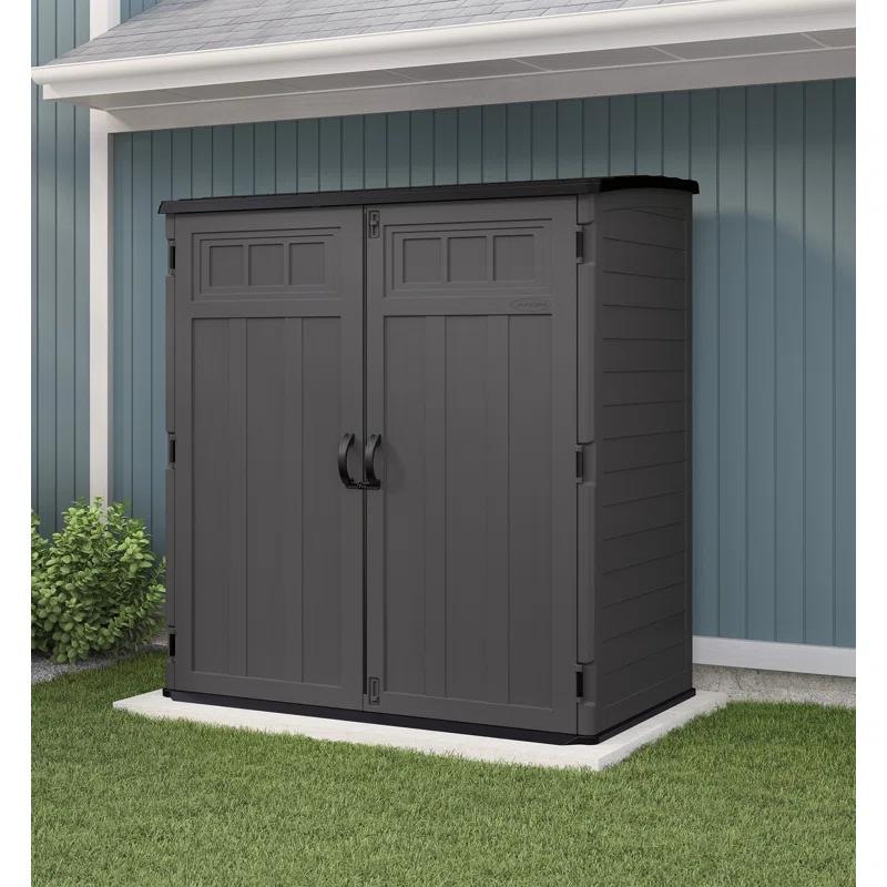 Gray Resin Vertical Storage Shed with Double Doors