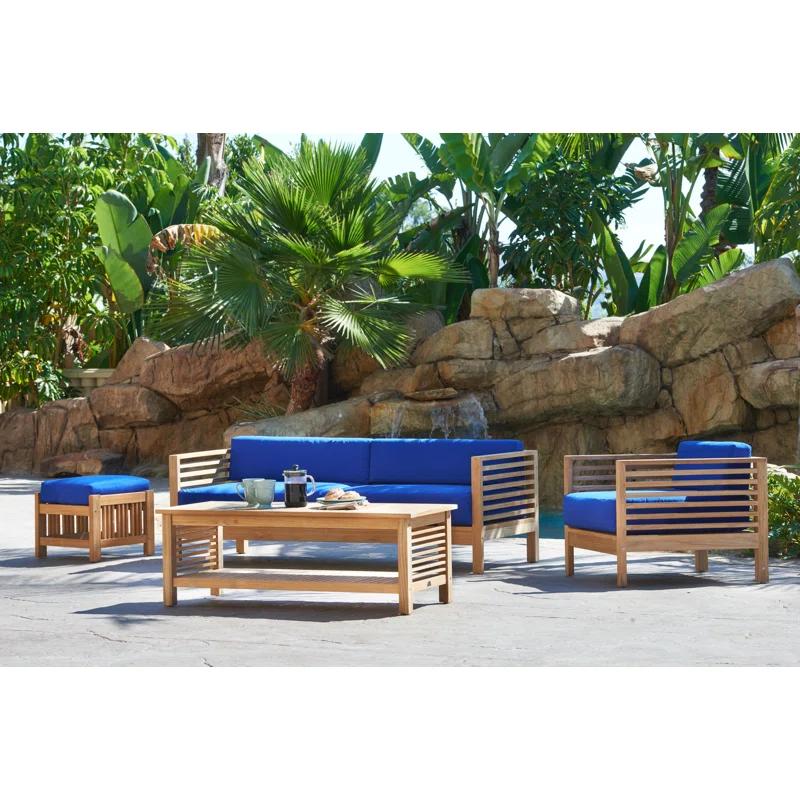 Summer 5-Piece Teak Outdoor Conversation Set with Blue Cushions