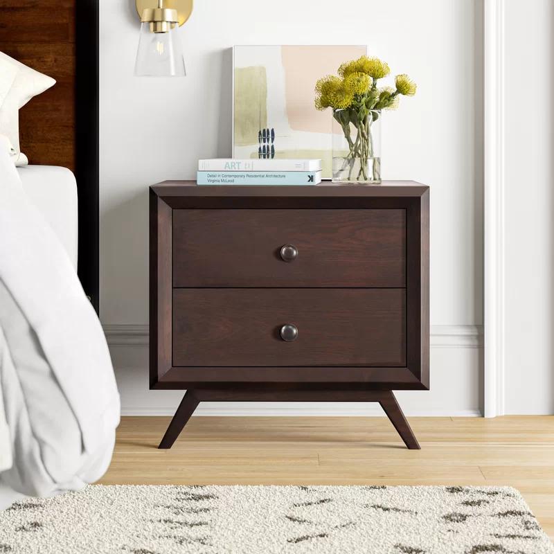 Tracy Toffee Brown Mid-Century 2-Drawer Nightstand