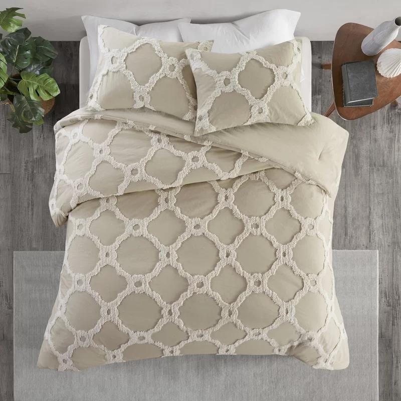 King White Cotton Tufted Chenille Comforter Set