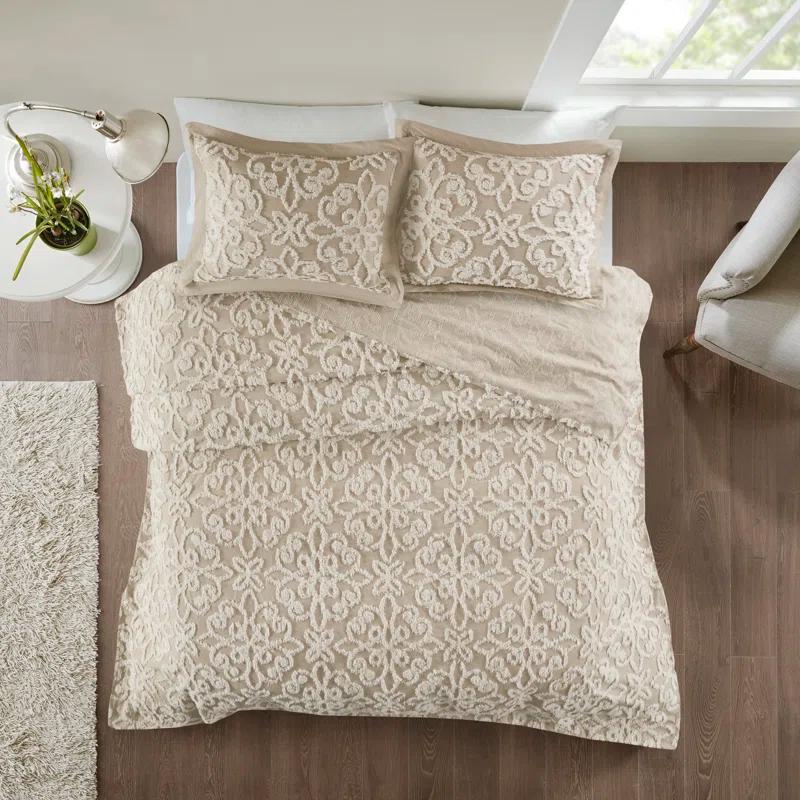 White Cotton King 3-Piece Tufted Bedspread Set