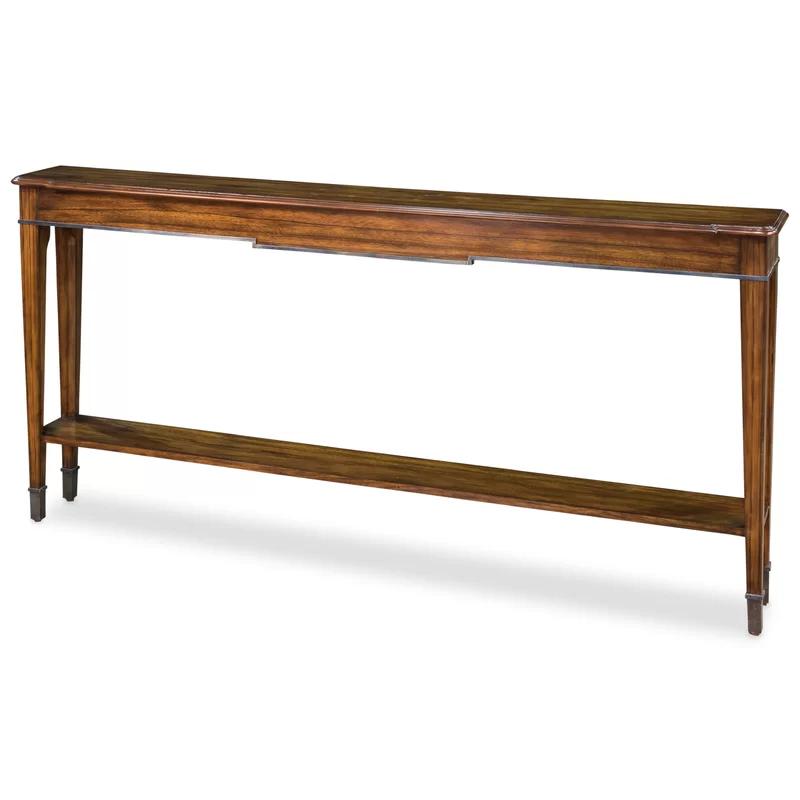 Walnut Breakfront Console Table with Metal Accents and Storage