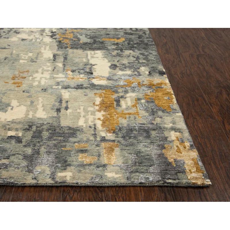 Elysian Gray Abstract Hand-Knotted Wool-Viscose Blend 6' x 9' Rug
