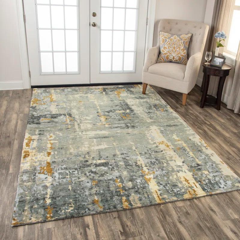 Elysian Gray Abstract Hand-Knotted Wool-Viscose Blend 6' x 9' Rug