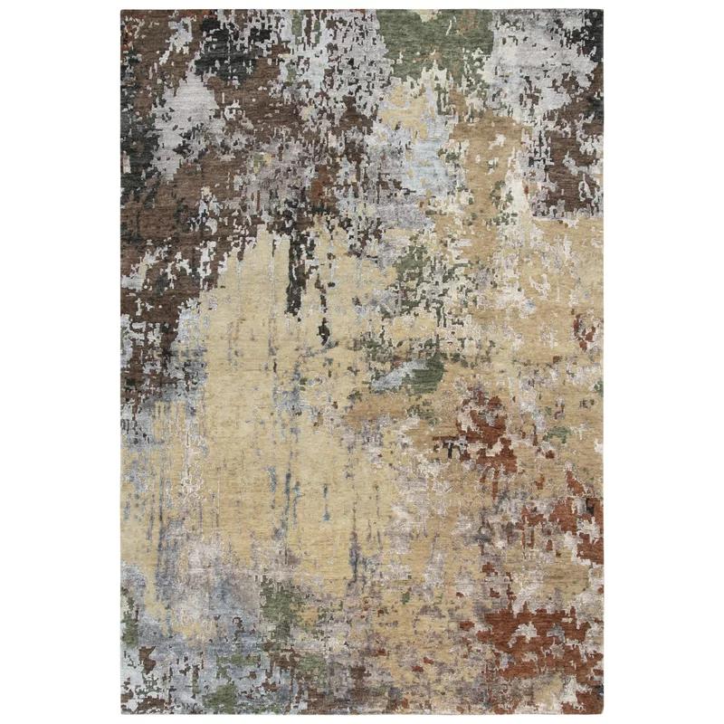 Ivory Abstract Hand-Knotted Wool & Viscose 6' x 9' Area Rug