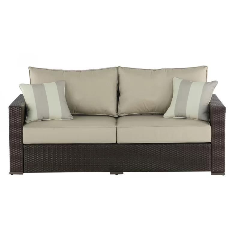 Laguna 71" Brown Wicker Outdoor Sofa with Beige Cushions