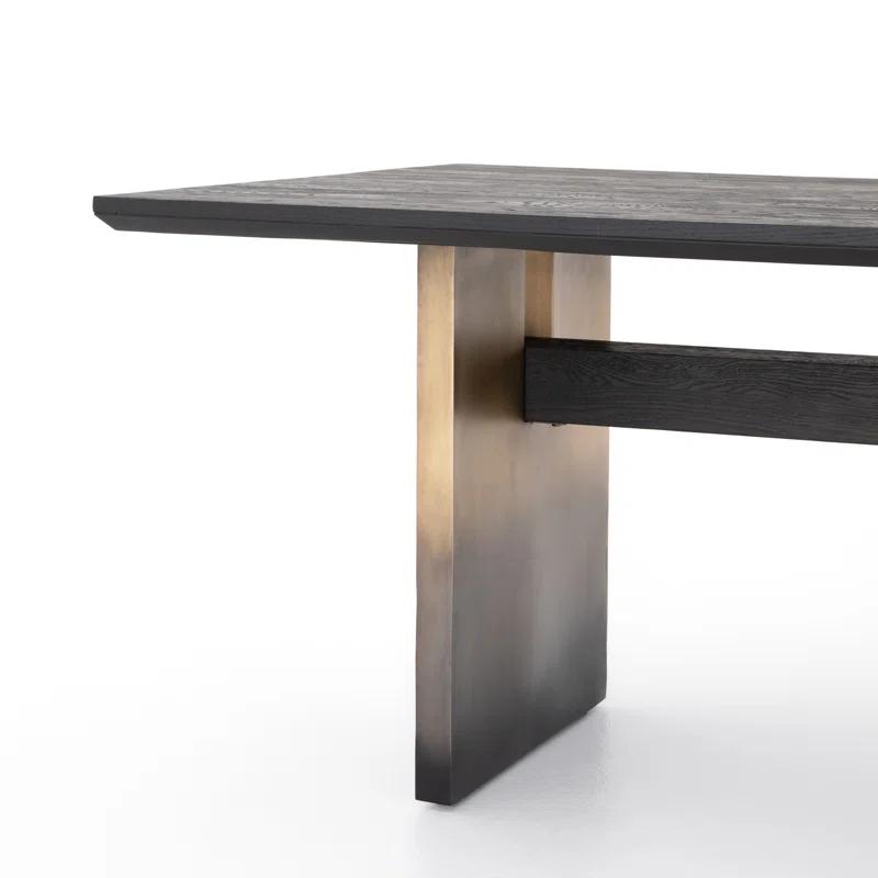 Brennan Rectangular Black Oak Dining Table with Ombre Brass Base