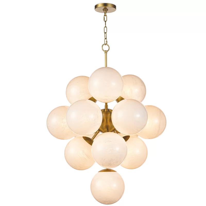 La Dame Natural Brass 13-Light Chandelier with Swirl Glass Globes