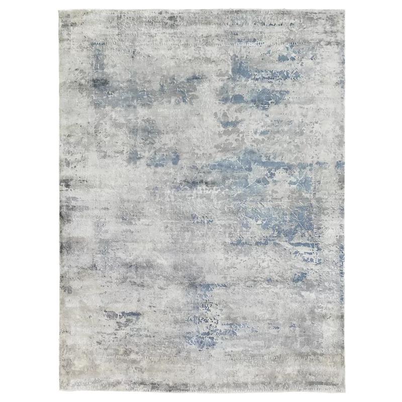 Abstract Blue Splashes 9' x 12' Handmade Viscose Rug