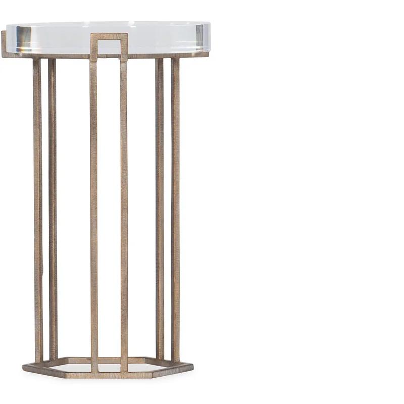 Transitional Gold Stone & Metal Round End Table