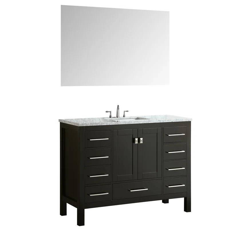 Eviva Aberdeen 42" Transitional Espresso Bathroom Vanity with White Carrara Countertop