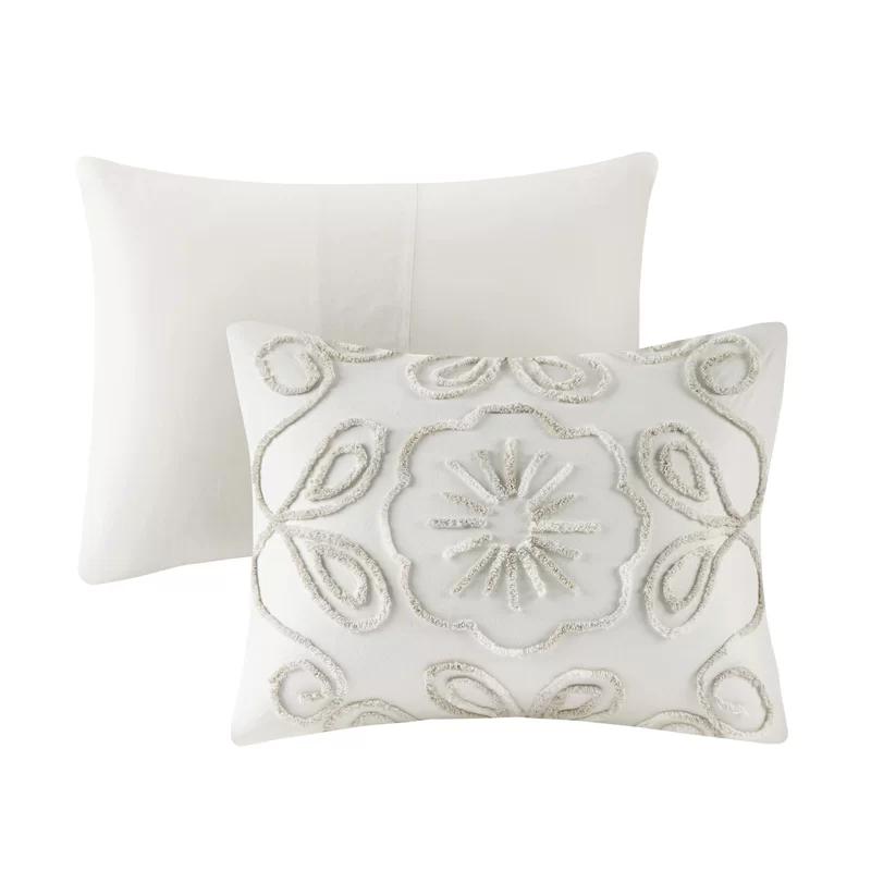 Ivory Full Cotton Chenille Comforter Set with Tufted Medallion