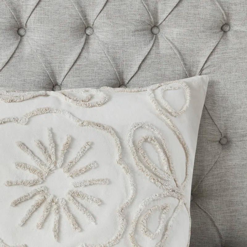 Ivory Full Cotton Chenille Comforter Set with Tufted Medallion