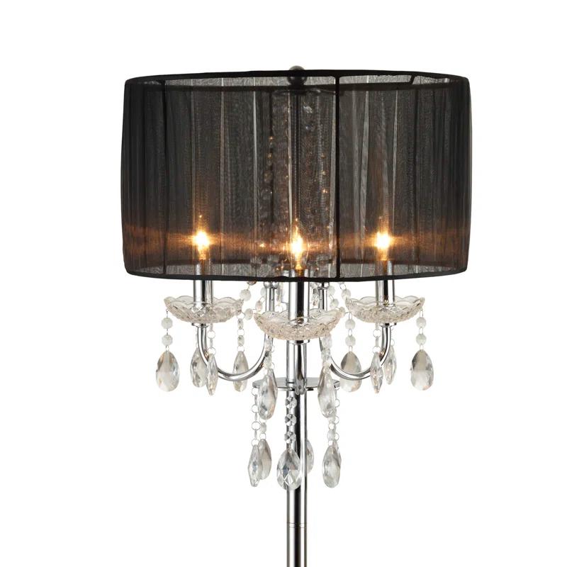 Contemporary 63'' Fabric-Wrapped Floor Lamp with Crystal Accents, Silver