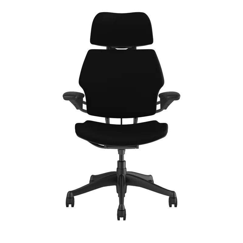 Modern Black Fabric Swivel Task Chair with Adjustable Arms