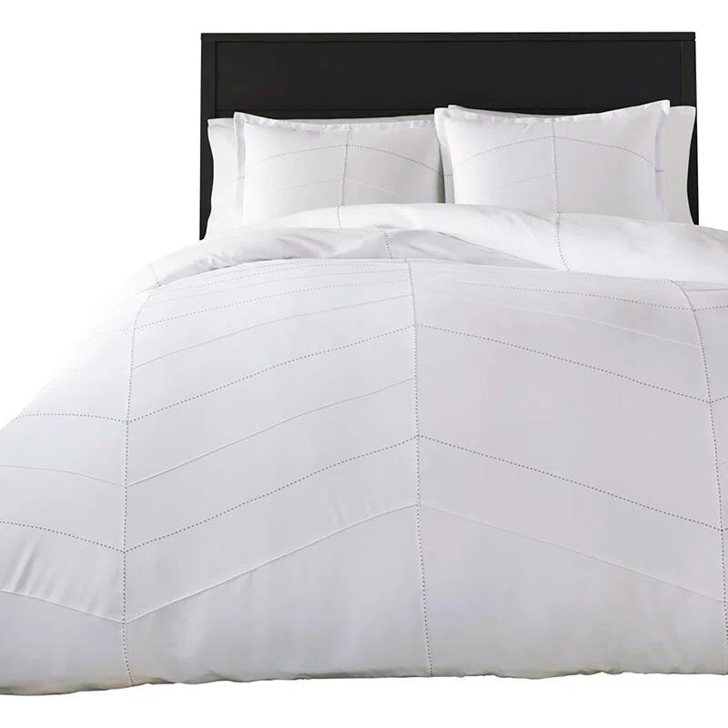 White Chevron Pintuck Full/Queen Duvet Cover Set