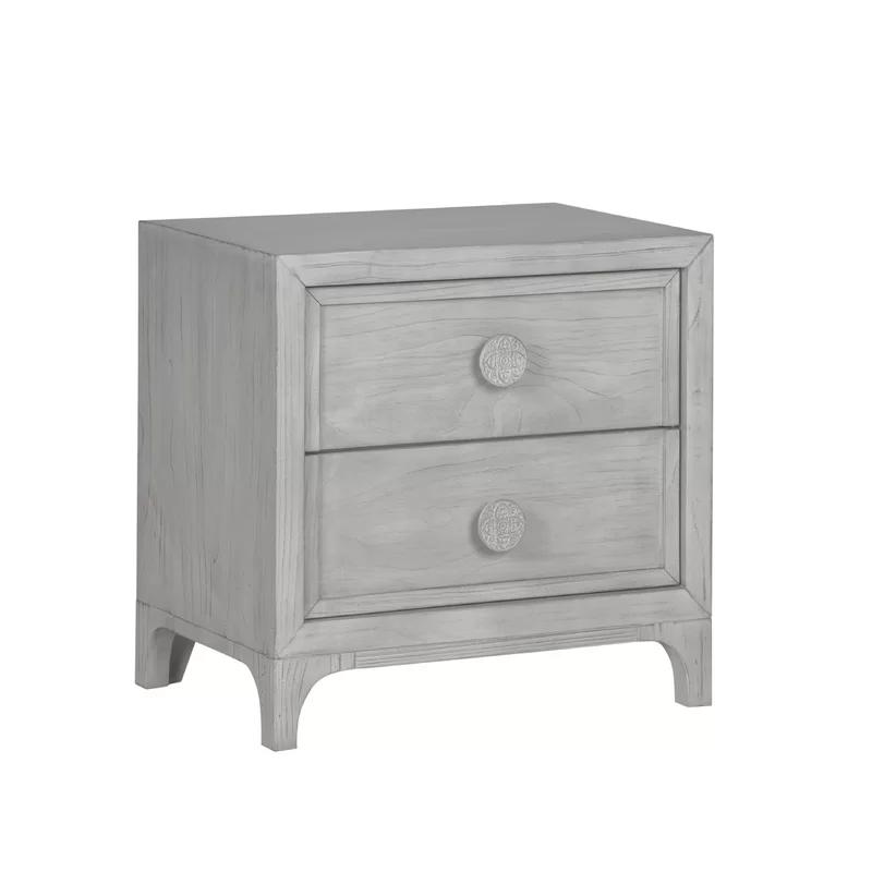 Boho Chic Washed White Pine 2-Drawer Nightstand