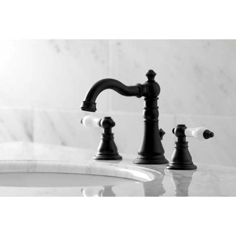 American Patriot Matte Black Widespread Bathroom Faucet with Drain