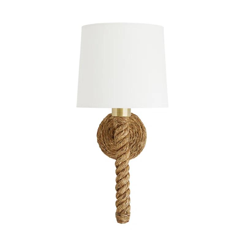 Douglas 19" Coastal Brass & Jute Wall Sconce with Off-White Linen Shade