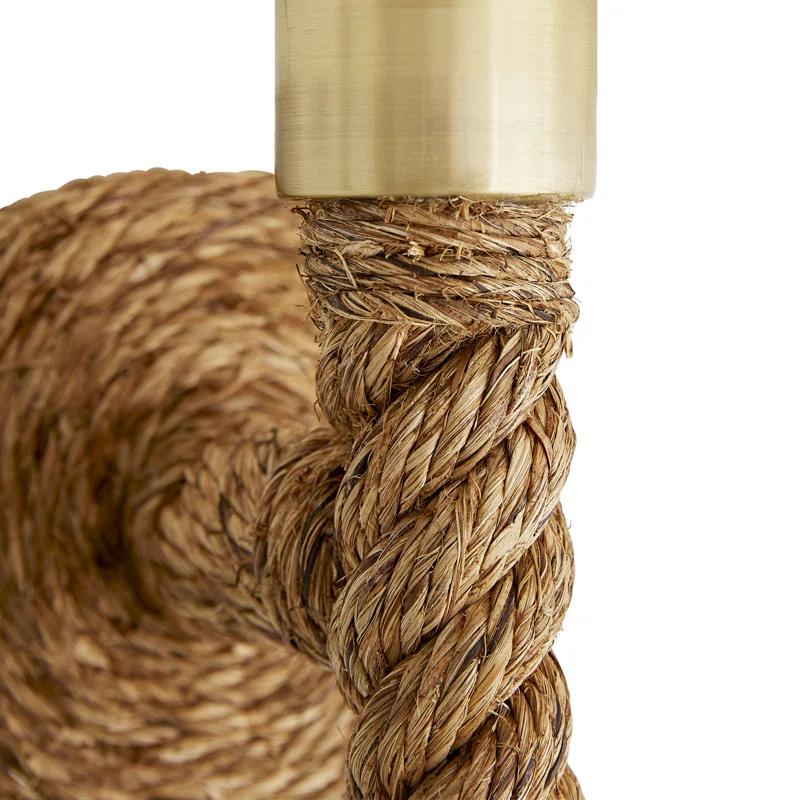 Douglas 19" Coastal Brass & Jute Wall Sconce with Off-White Linen Shade
