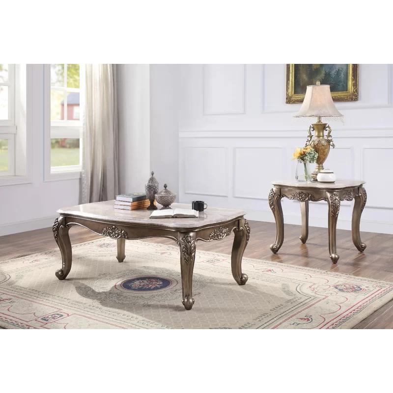 Jayceon Classic Queen Anne Legs Marble Top End Table in Champagne