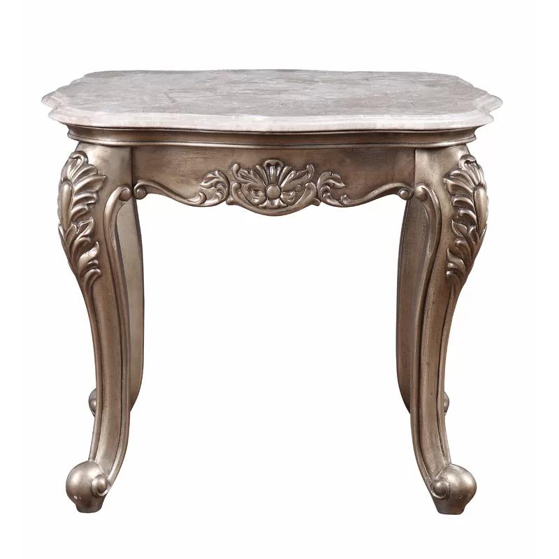 Jayceon Classic Queen Anne Legs Marble Top End Table in Champagne