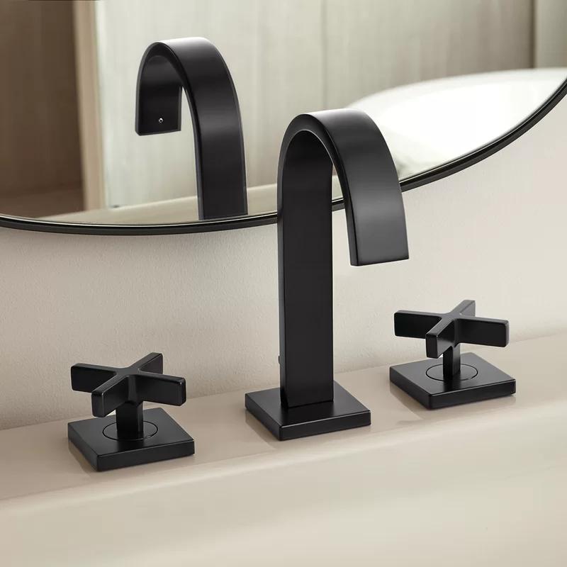 Lura Modern Matte Black Brass 8" Widespread Bathroom Faucet with Cross Handles