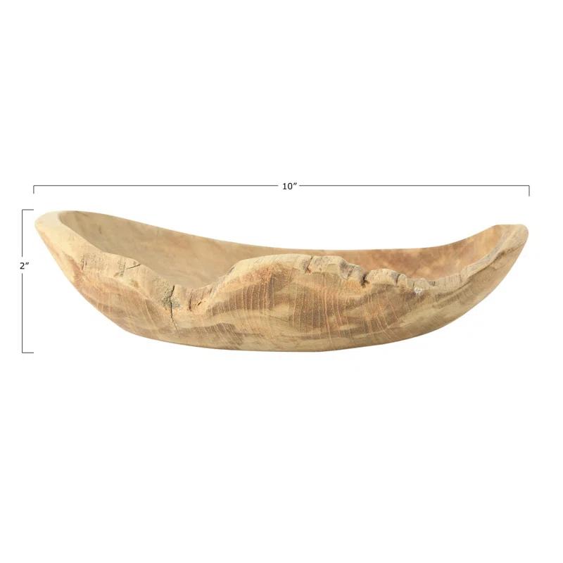 Classic Teak Wood Round Serving Bowl for Salad, Fruit, 9.75"W x 4"H