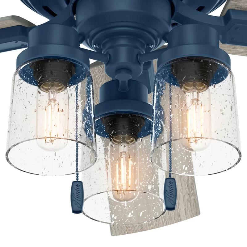 Hartland 52" Indigo Blue Low Profile Ceiling Fan with Chandelier Lighting