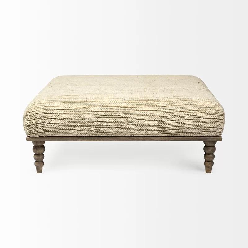 Alder I Cream Fabric and Natural-Brown Mango Wood Square Bench