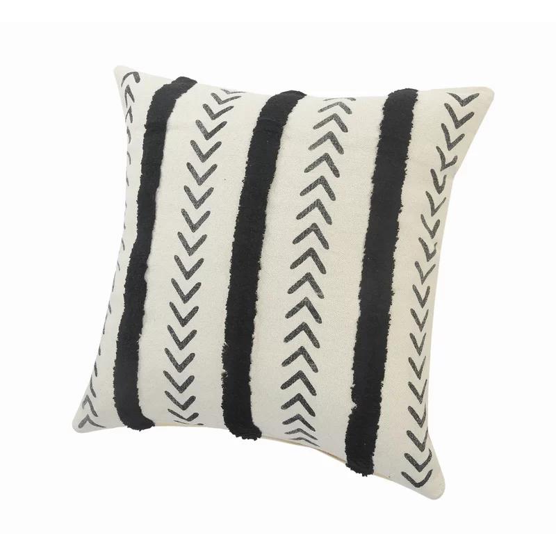 Herringbone Black & Cream Tufted Striped 20" Square Throw Pillow