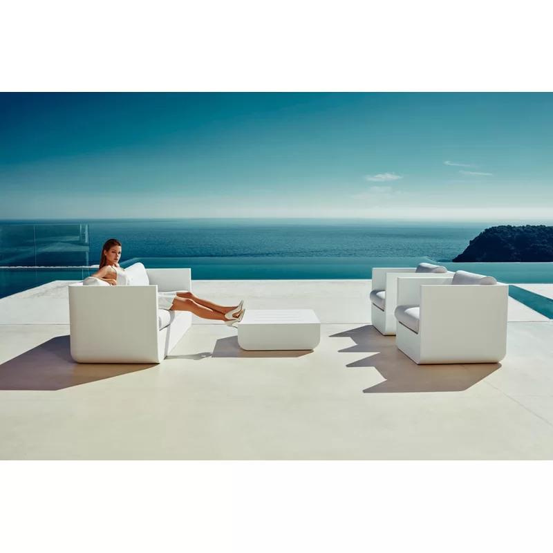 Esteve White Matte Polyethylene 3-Seat Sofa with Nautical Vinyl Cushions