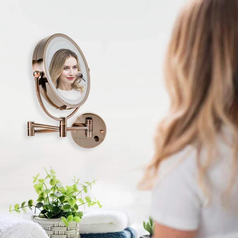 Ovente Wall Mounted Vanity Makeup Mirror 8.5 Inch with 7X Magnification and Natural LED Lights, Double-Sided with Hardwired Electrical Connection