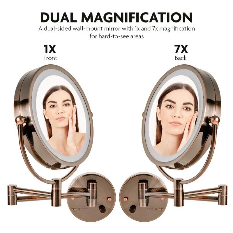 Ovente Wall Mounted Vanity Makeup Mirror 8.5 Inch with 7X Magnification and Natural LED Lights, Double-Sided with Hardwired Electrical Connection