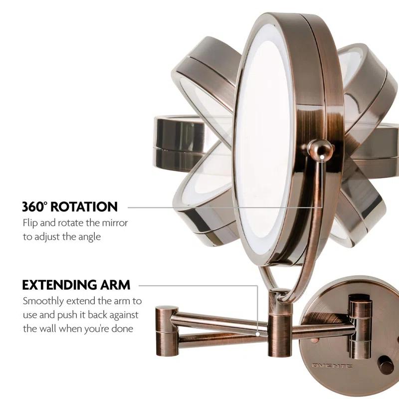 Ovente Wall Mounted Vanity Makeup Mirror 8.5 Inch with 7X Magnification and Natural LED Lights, Double-Sided with Hardwired Electrical Connection
