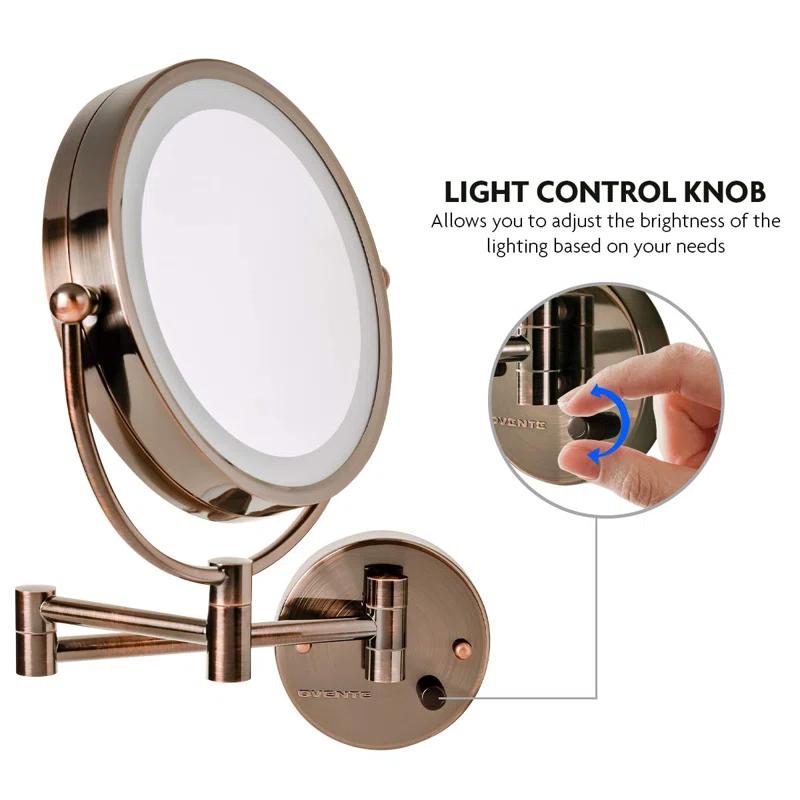 Ovente Wall Mounted Vanity Makeup Mirror 8.5 Inch with 7X Magnification and Natural LED Lights, Double-Sided with Hardwired Electrical Connection