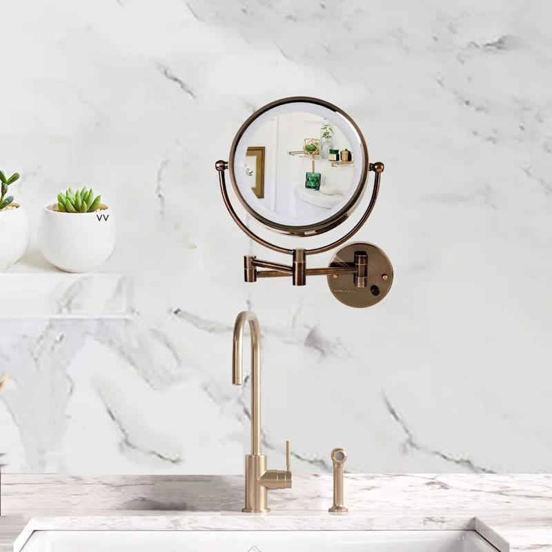 Ovente Wall Mounted Vanity Makeup Mirror 8.5 Inch with 7X Magnification and Natural LED Lights, Double-Sided with Hardwired Electrical Connection
