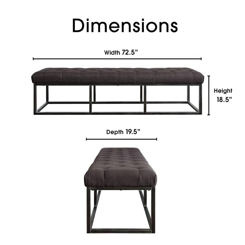 Danes Claire Tufted Bench with Iron Legs, Modern 72.5" Bench for Bedroom or Living Room