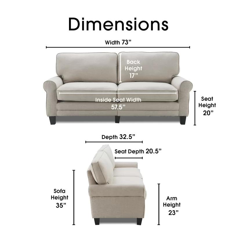 Copenhagen 73" Light Gray Fabric Sofa with Pillowed Back and Rounded Arms