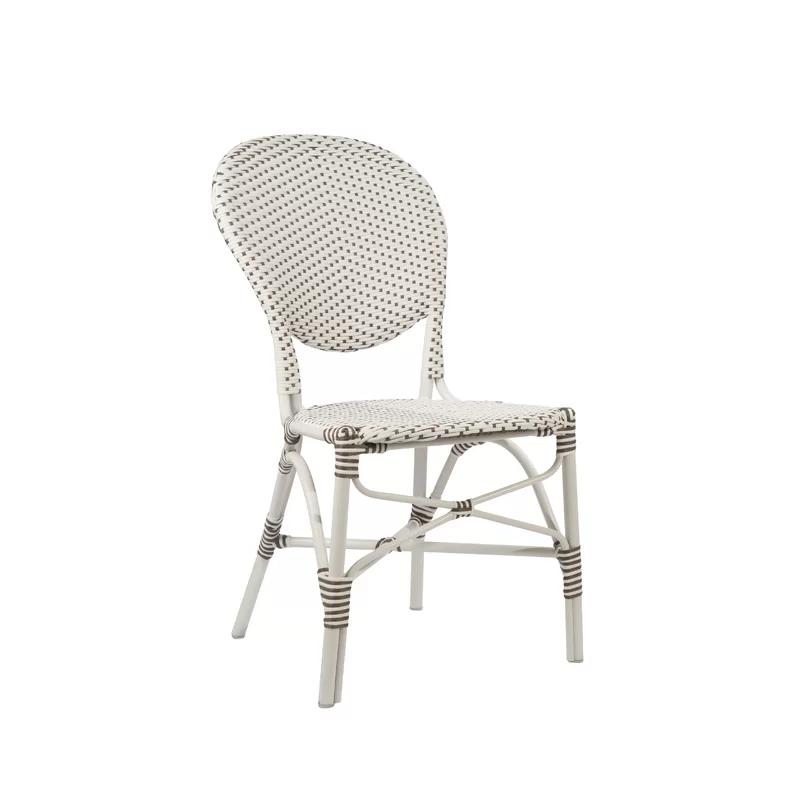 Isabell White & Cappuccino Dot Wicker Outdoor Dining Side Chair