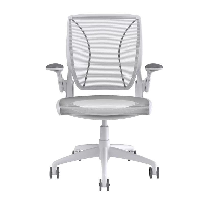 Pinstripe White Mesh Swivel Task Chair with Adjustable Arms