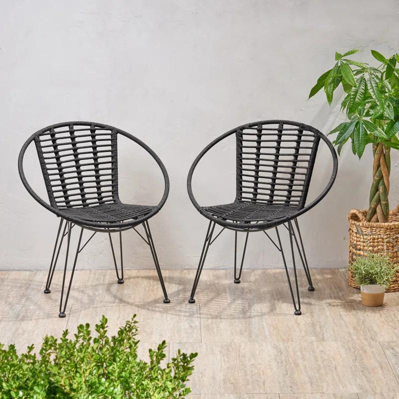 Modern Polyethylene Rattan Outdoor Wicker Dining Chair Set in Gray