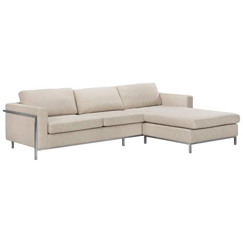 Camila Off-White Wool Blend Sectional Sofa with Brushed Stainless Steel Legs