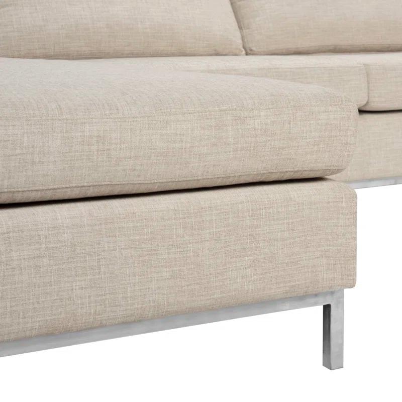 Camila Off-White Wool Blend Sectional Sofa with Brushed Stainless Steel Legs