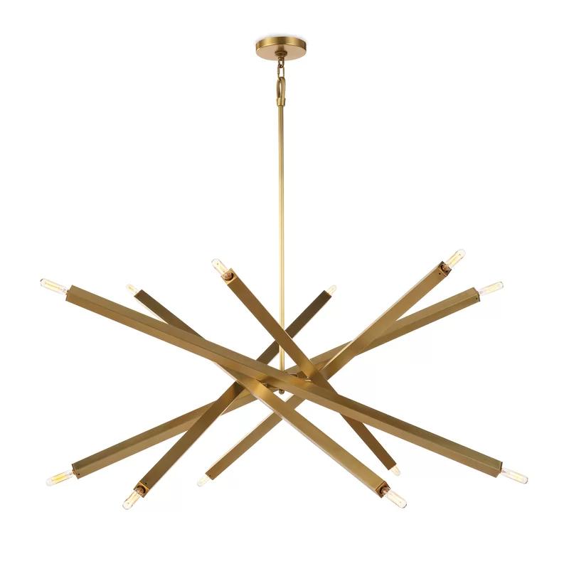 Elegant Sputnik 12-Light Chandelier in Natural Brass