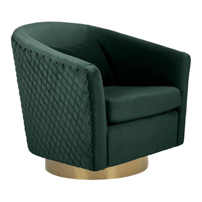 Emerald Velvet Swivel Barrel Chair with Gold Accents